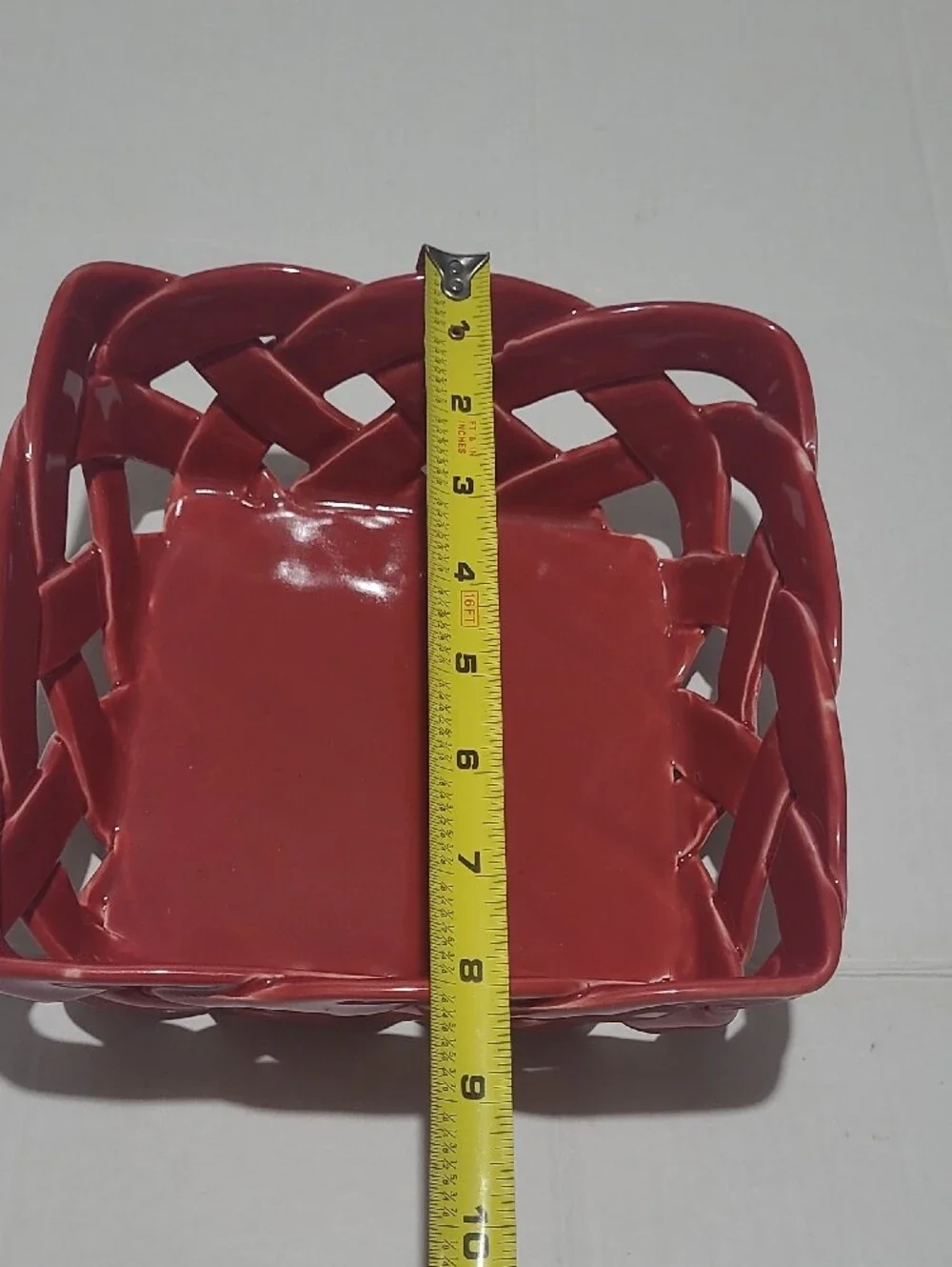 Glossy Red Ceramic Woven Decorative Bowl